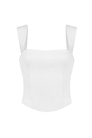 Off-white fitted corset bustier top by Stolen Stores, featuring structured design and lace-up detail, perfect for stylish layering.