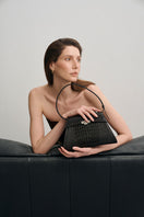Dark brown croc-embossed leather Stephanie bag by Vikele Studio with top handle and stylish design.