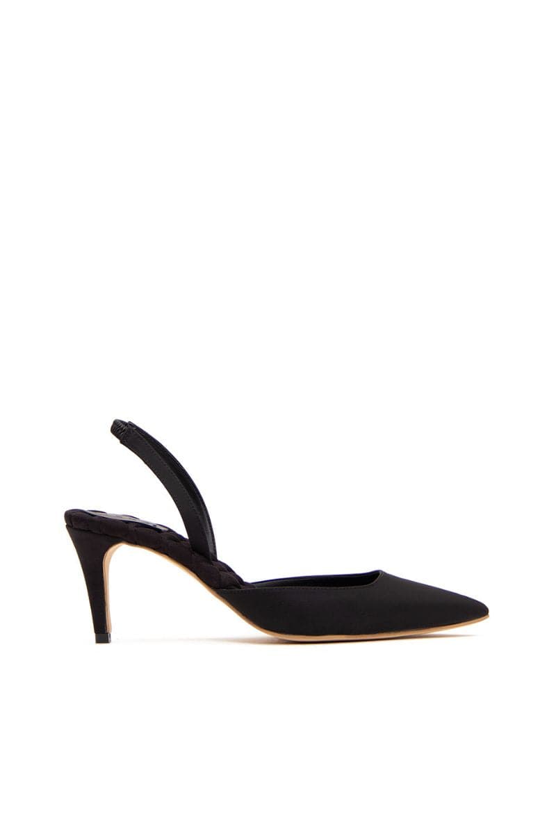 GABRIELLA BLACK SATIN SLINGBACK HEELS - CULT MIA