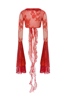 Sudi Etuz lace tie-up top featuring delicate lace fabric, adjustable tie straps, and a stylish, fitted design for women.