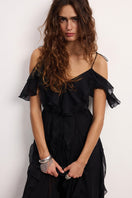 OvertheSea West Coast Black Maxi Dress displayed on a mannequin, featuring a flowing silhouette and sleeveless design.