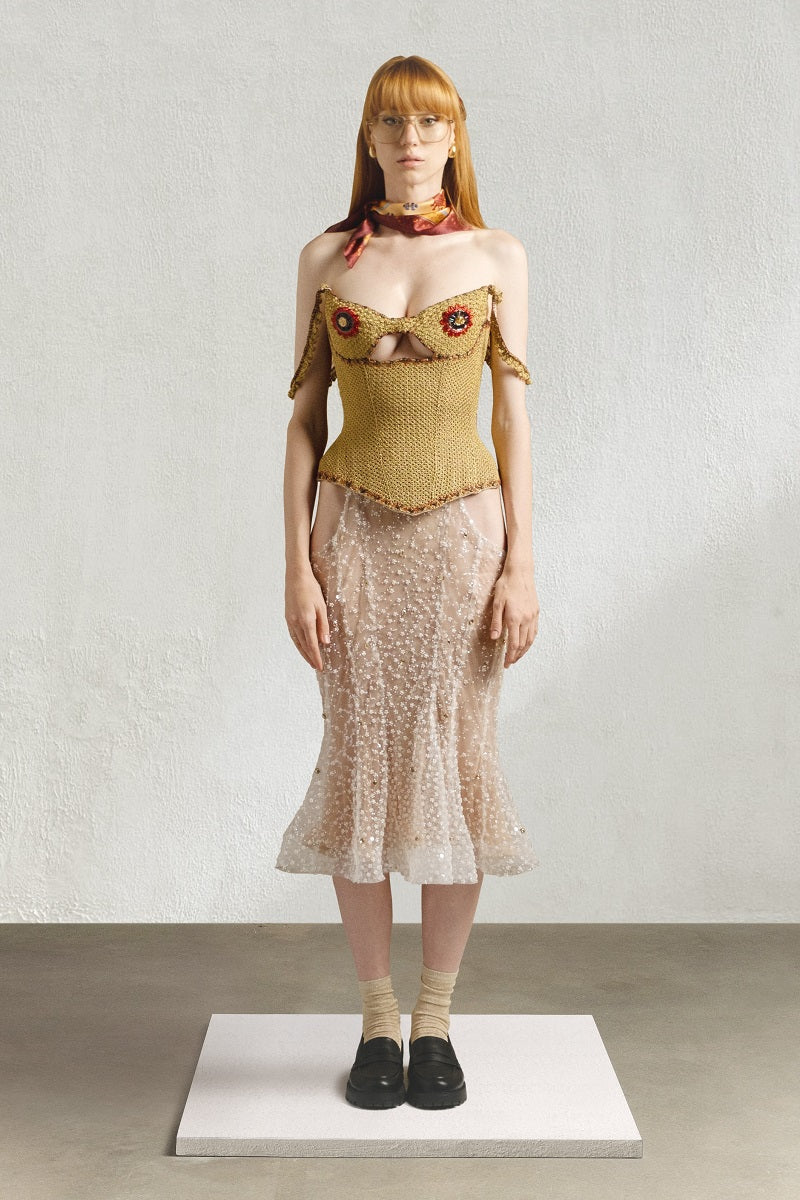 KNITTED CORSET IN GOLD - CULT MIA