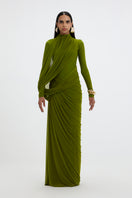 Deme By Gabriella Suzie Maxi Dress in flowing fabric with floral pattern, full-length design, and sleeveless style.