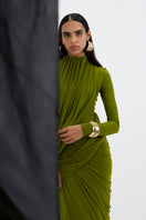 Deme By Gabriella Suzie maxi dress in flowy fabric with floral pattern, full-length style, and sleeveless design.