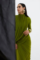 Deme By Gabriella Suzie Maxi Dress in flowing fabric with a floral pattern, full-length design, and sleeveless style.