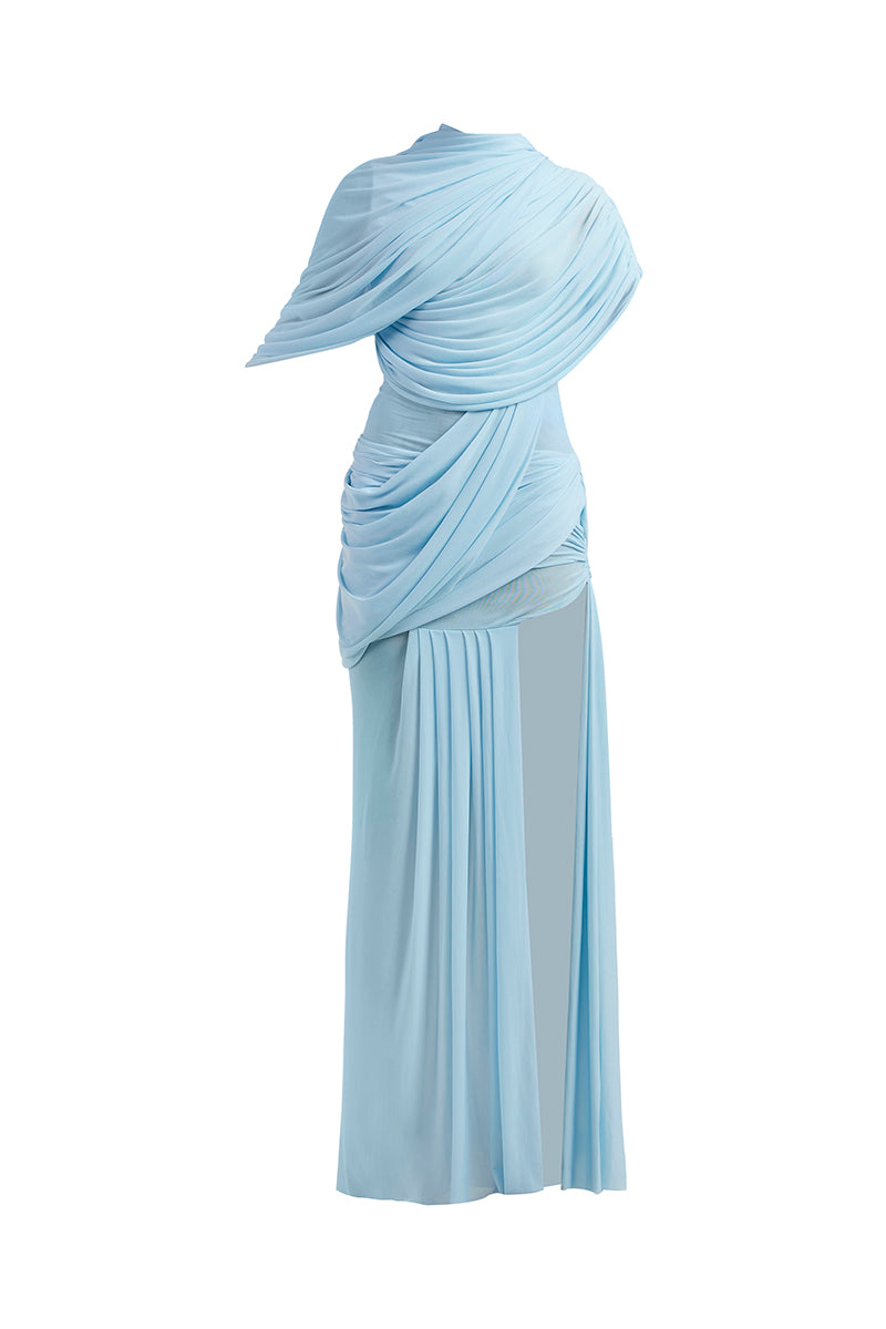 JOVANA DRAPED BLUE MAXI DRESS - CULT MIA