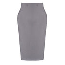 Kris Marán knee-length sculpted gray midi skirt, fitted design with a sleek, structured appearance and smooth fabric.