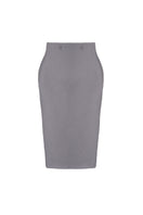 Kris Marán knee-length sculpted gray midi skirt, fitted design with a sleek, structured appearance and smooth fabric.