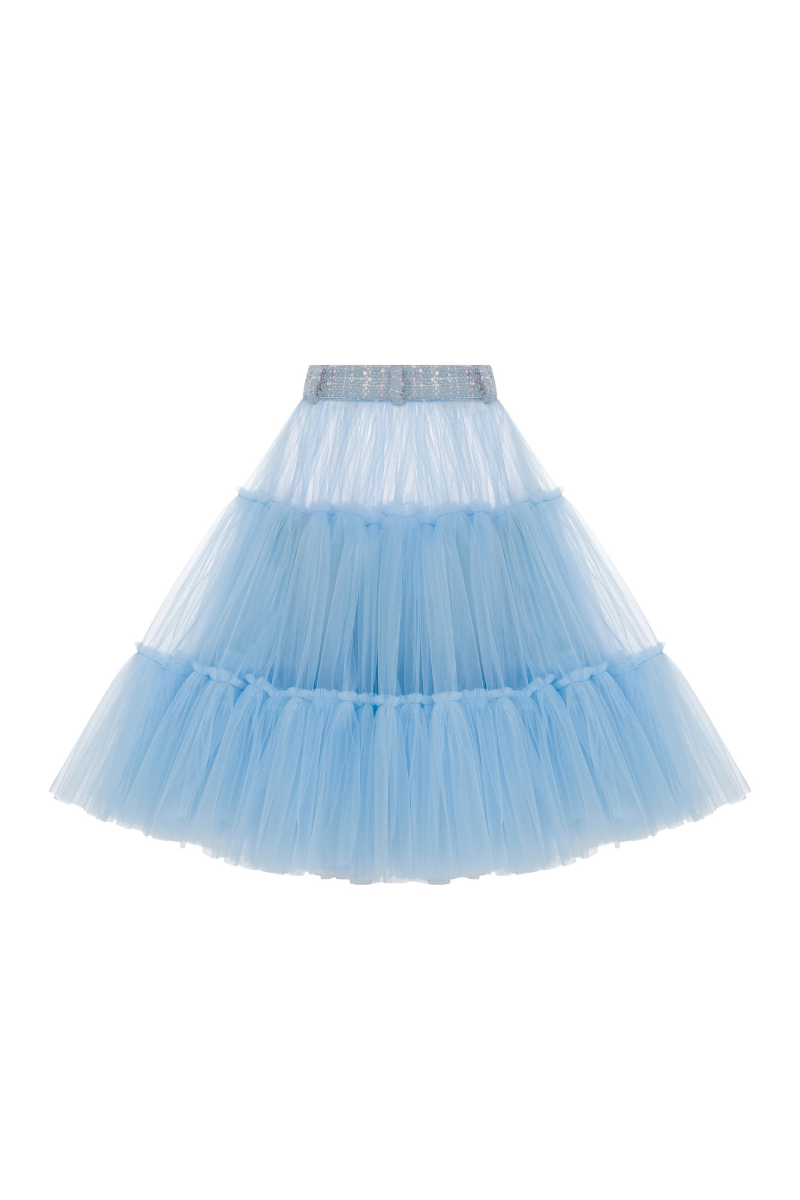 MIDI LOW WAIST TULLE SKIRT WITH TWEED WAISTBAND