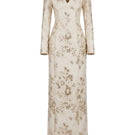 Elegant Margée Atelier Aurelia Brocade Gown with intricate floral embroidery and luxurious fabric, displayed on a mannequin.