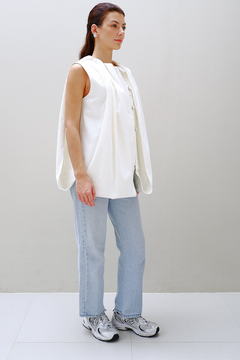 White Charina top by Aidan & Ice featuring a stylish, fitted design with a V-neck and short sleeves.