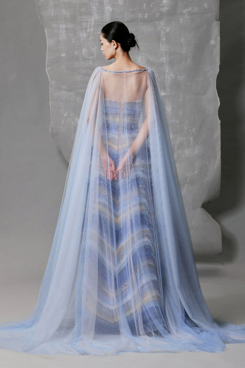 GRADIENT BLUE STRETCH-MESH A-LINE DRESS | CULT MIA | Phan Huy GRADIENT BLUE STRETCH-MESH A-LINE DRESS | CULT MIA | Phan Huy