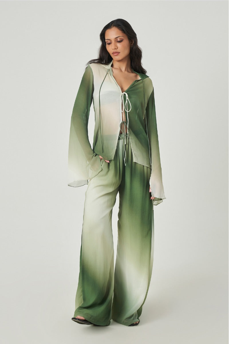 Summer Away Merlette top in sage ombre with a relaxed fit and soft fabric, showcasing a stylish sleeveless design and natural drape.