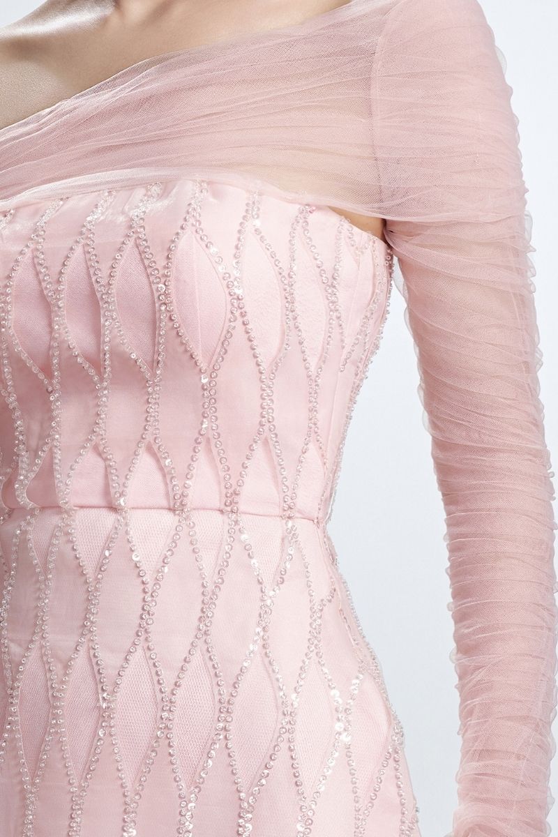 OFF SHOULDER ORGANZA MIDI DRESS IN PINK - CULT MIA