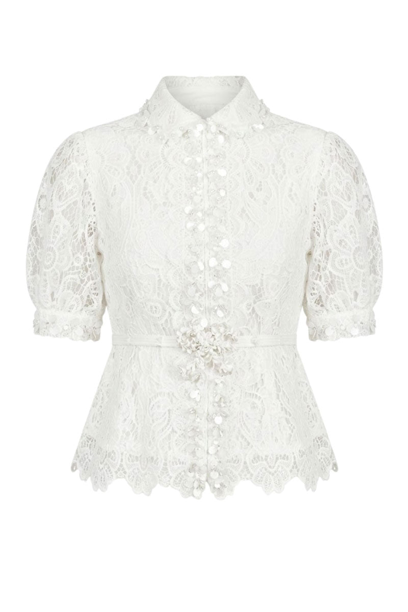 White Plan ivory lace charm set co-ords featuring delicate lace details and matching top and bottom pieces.