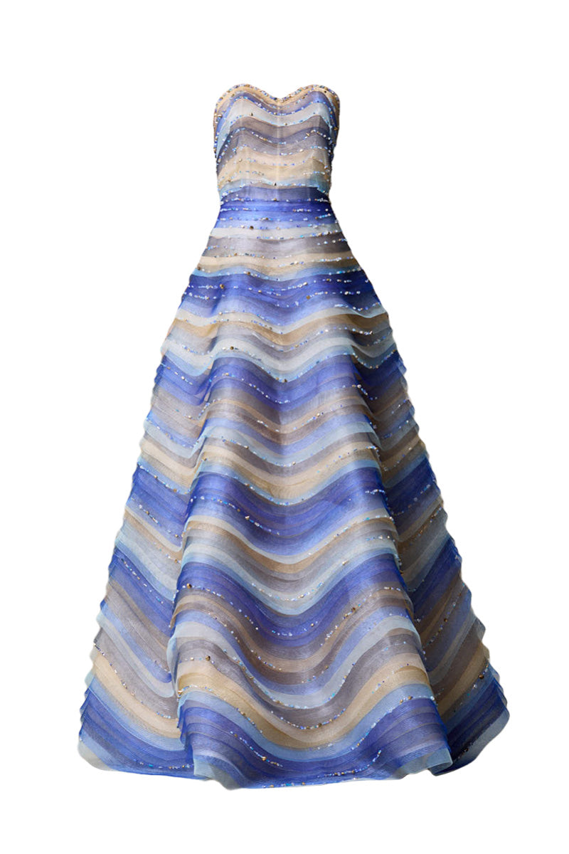 GRADIENT BLUE STRETCH-MESH A-LINE DRESS