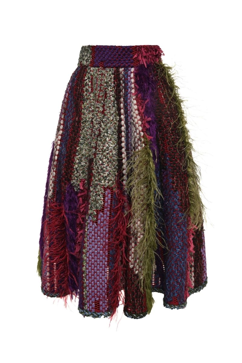 DRAPED MIDI SKIRT IN RED MULTI