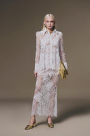 White Petal Sheer Long Sleeve Shirt by Keira Tong, showcasing lightweight, flowy fabric with a delicate petal pattern.