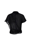 Black sheer high-neck top by Levia, featuring a fitted design and long sleeves, perfect for stylish layered looks.