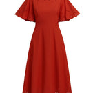 Rebecca Taylor Rachelle Dress in Burnt Sienna, a midi dress with flowing fabric and a stylish, elegant silhouette.