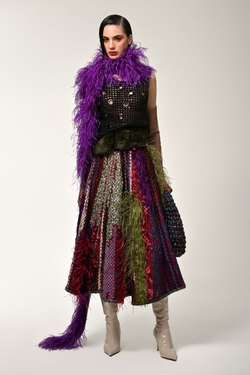 DRAPED MIDI SKIRT IN RED MULTI - CULT MIA