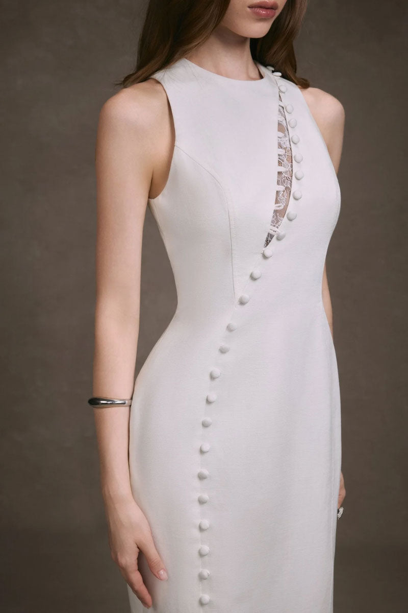 Keira Tong lace peek maxi dress, elegant long black dress with intricate lace details, perfect for formal occasions.