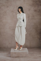 Ivory sculpted co-ordinates set from White Plan featuring a fitted top and matching high-waisted pants, stylish and elegant.