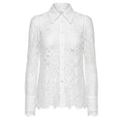 White Petal Sheer Long Sleeve Shirt by Keira Tong, featuring delicate floral detail and lightweight, airy fabric on a model.