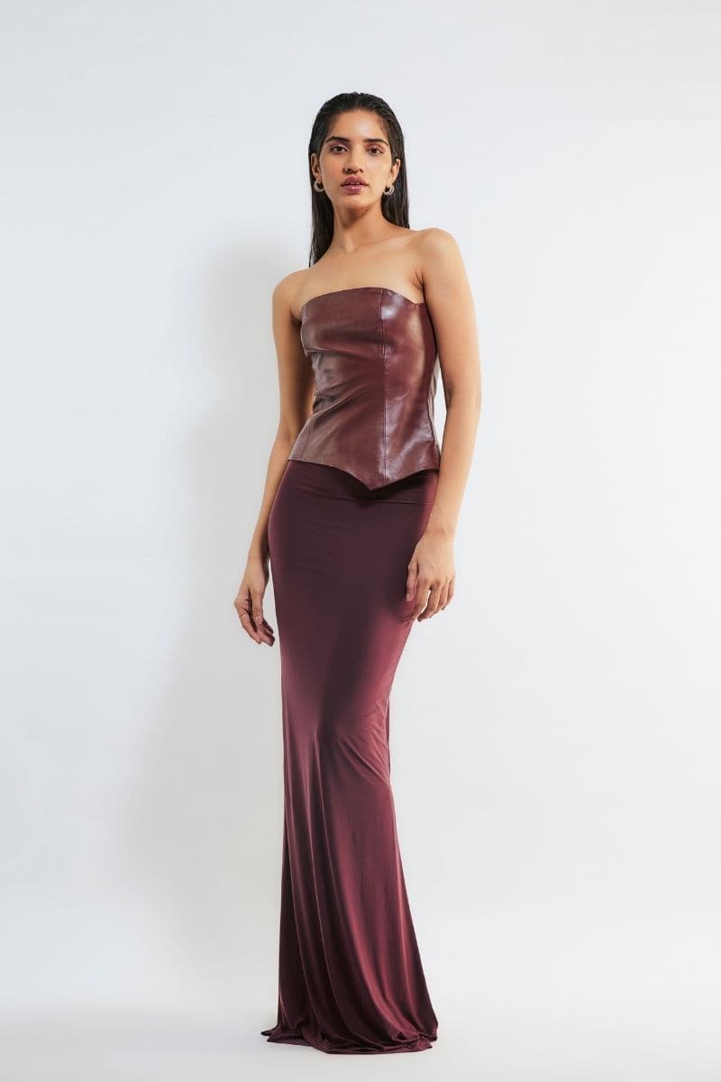 LINNEA CHERRY RED CORSET TOP AND SKIRT SET - CULT MIA
