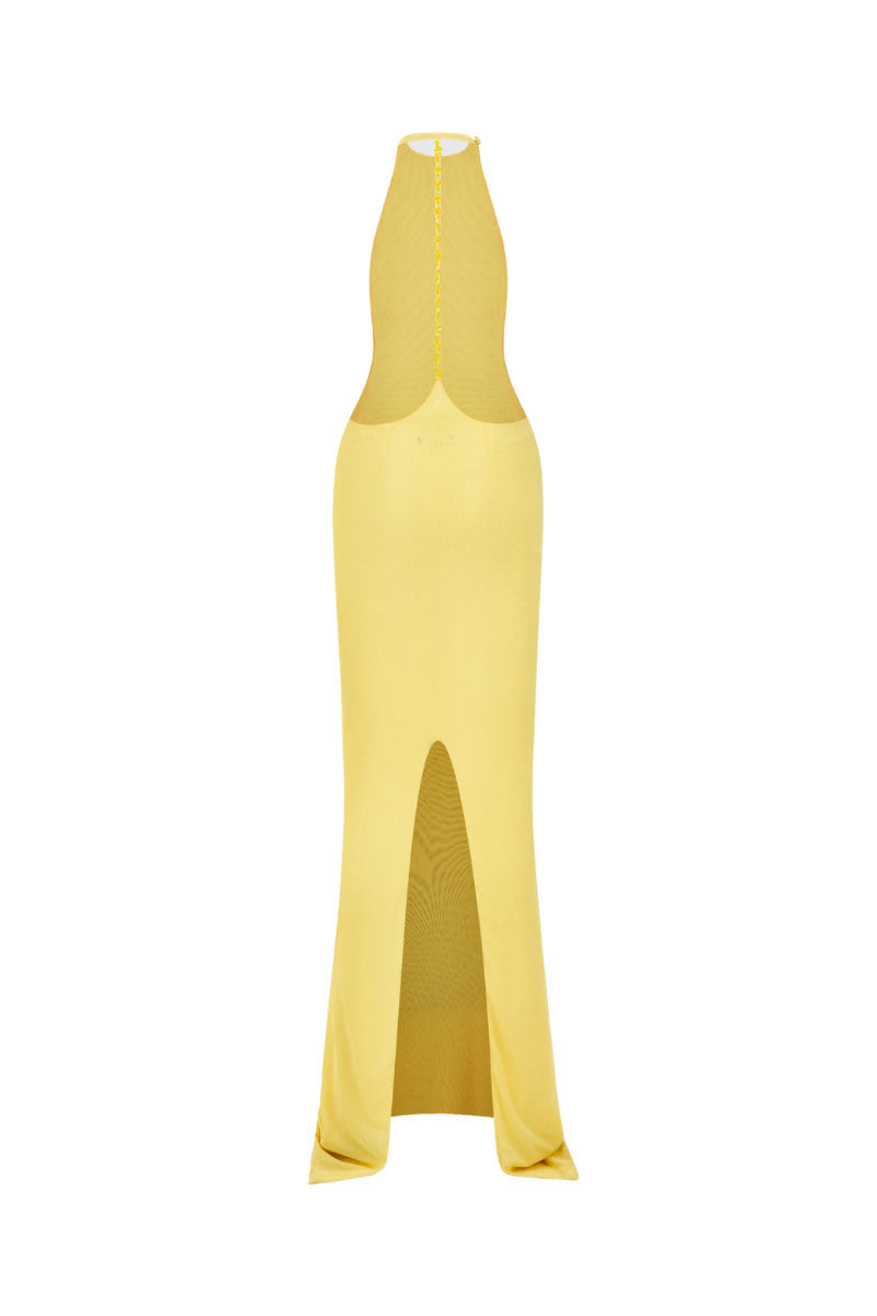 Crystal knit gown by CEM featuring a flowing design with intricate knit patterns and a luxurious, elegant appearance.