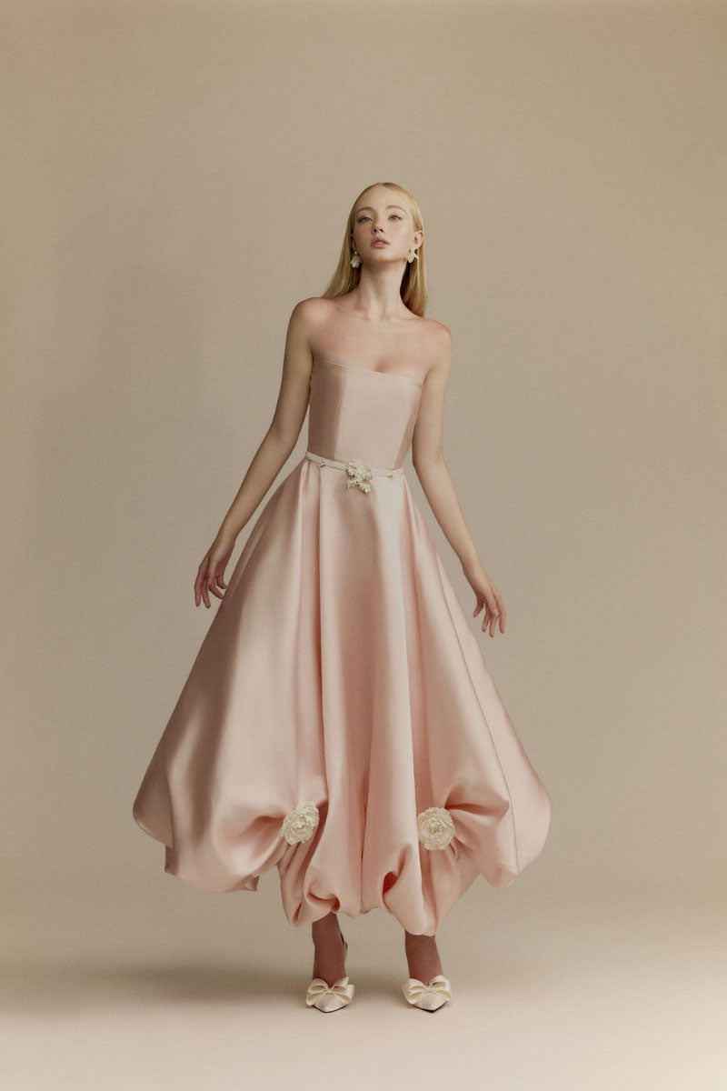 Elegant white Gardenia Gown by White Plan, featuring flowy fabric and intricate detailing, perfect for formal occasions.