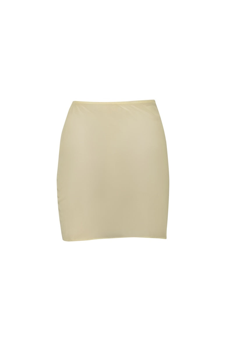 Baobab NERANO mini skirt in soft fabric, showcasing a stylish short skirt design with a subtle pattern and a comfortable fit.