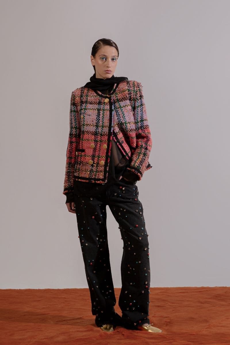 ORANGE AND BLUE TWEED JACKET - CULT MIA