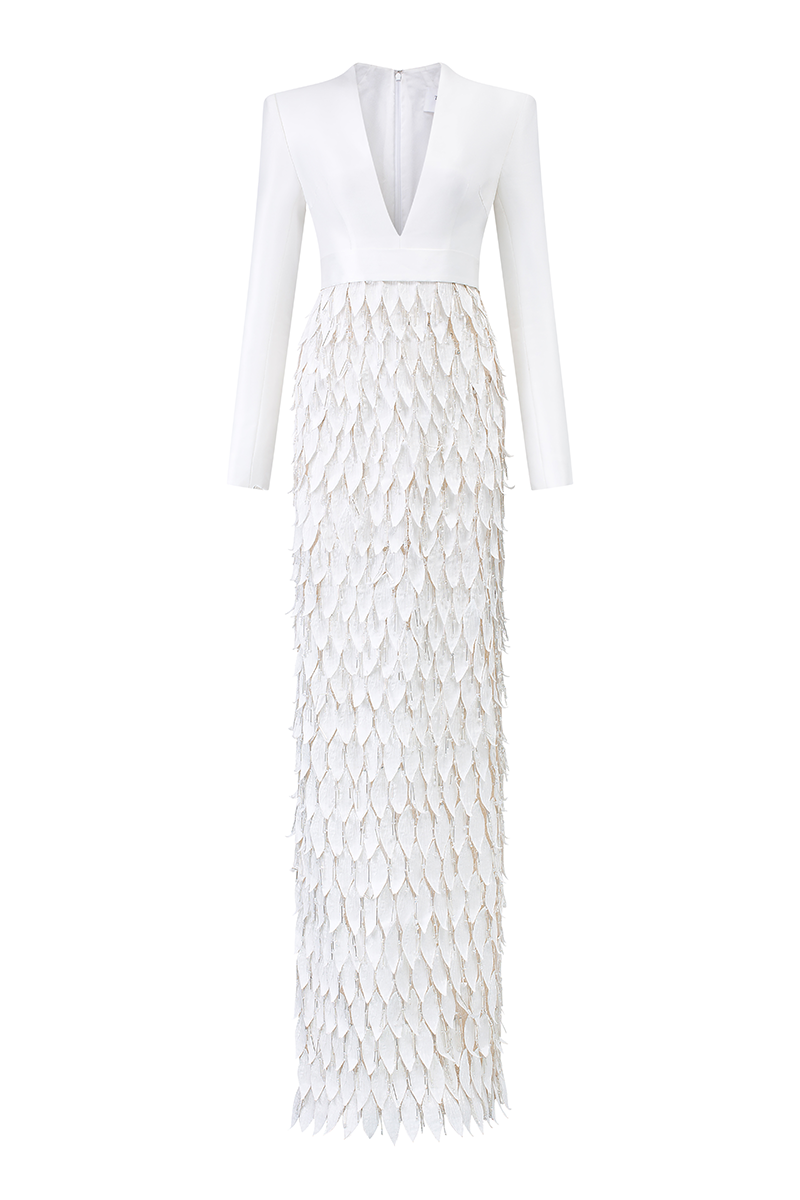 LONG SLEEVE LAYERED LEAF MAXI DRESS - CULT MIA