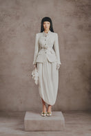 Ivory sculpted co-ords set from White Plan featuring fitted top and matching high-waisted pants in a textured fabric.