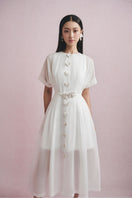 White Plan Alina sheer midi dress with flowy fabric and elegant design, perfect for stylish occasions.