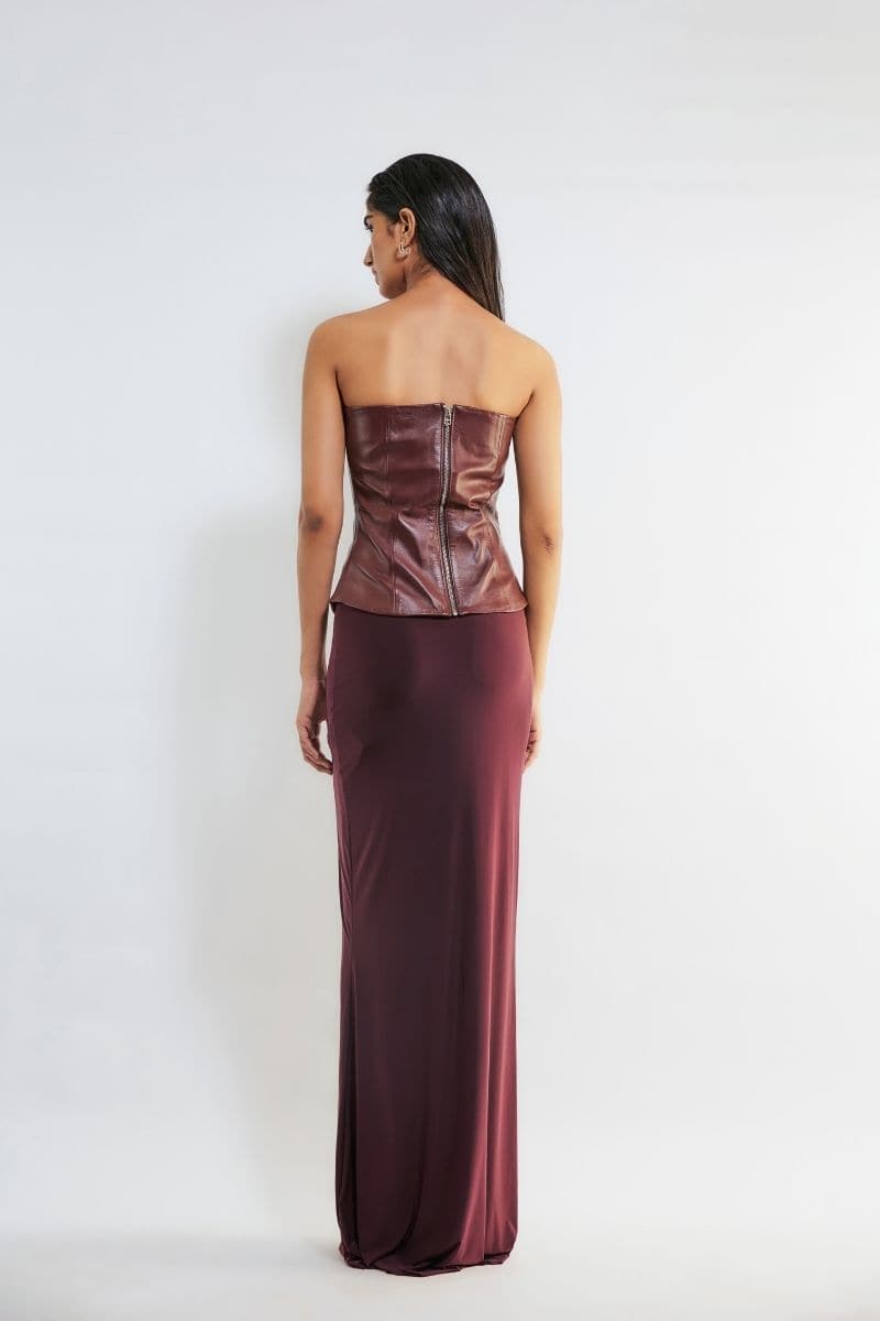 cherry red corset dress red fitted prom dress Corset Ruched Mermaid Prom Dress with Ruffled Slit Red / 2