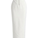 White zipper corset pencil skirt by Keira Tong, featuring a sleek maxi skirt design with a fitted silhouette and front zipper detail.