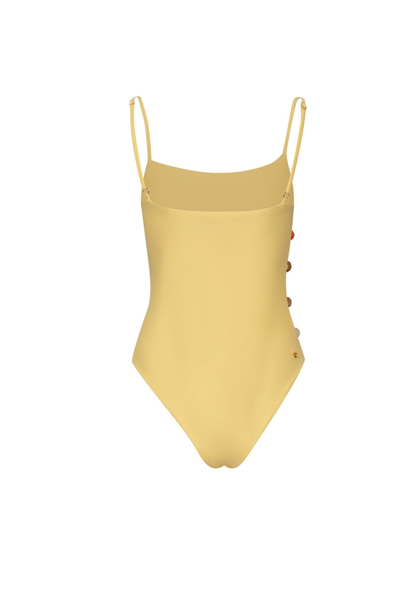 Baobab Wayra one-piece swimsuit in black fabric, featuring a sleek design with moderate coverage and stylish details.