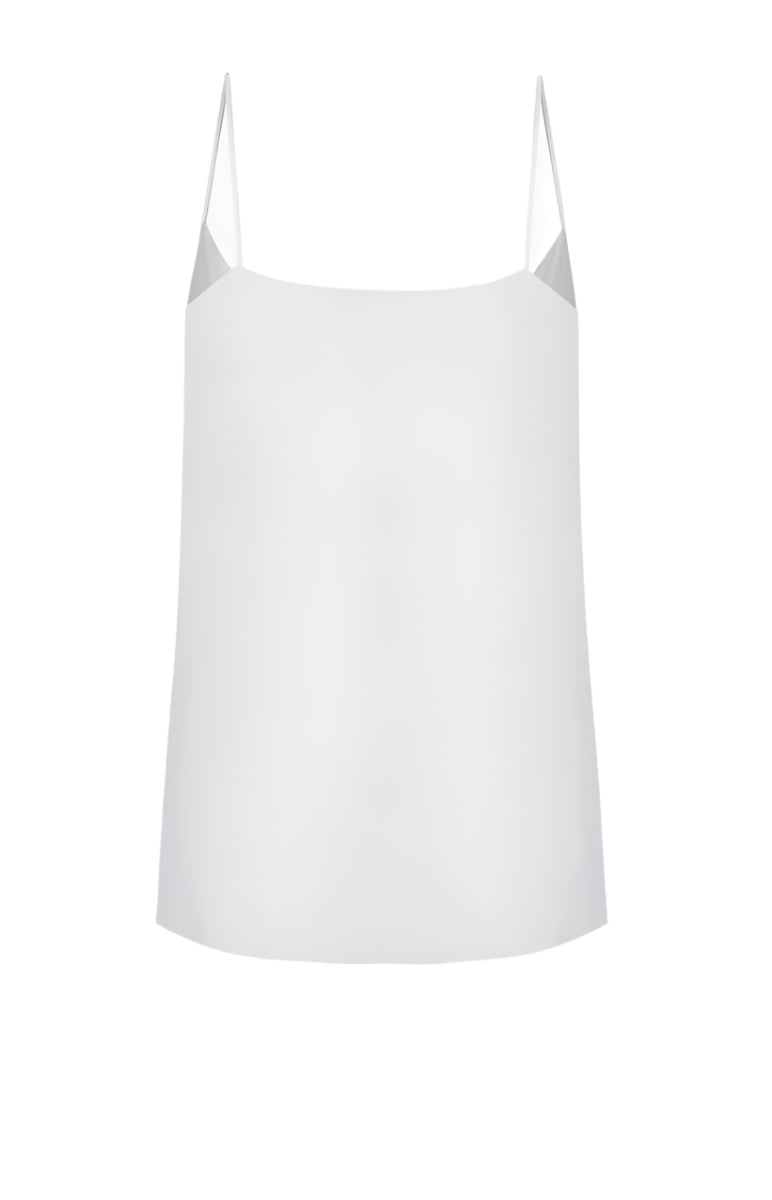 White NADYA camisole top by LEKIEU, soft fabric with delicate straps, perfect for casual or layered looks.