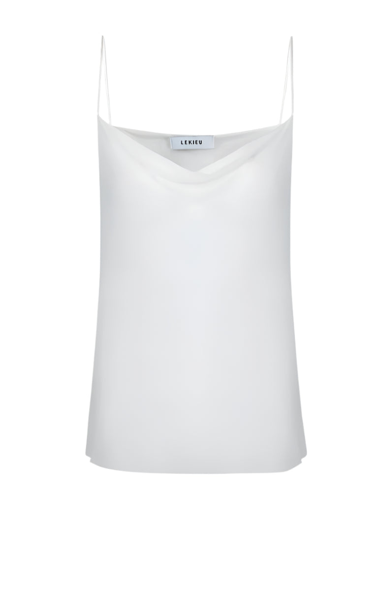 White NADYA camisole top by LEKIEU, featuring lightweight fabric and delicate straps, perfect for casual or layered outfits.