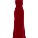 Red Zafielle halter floor-length gown by Maison Des Copains, featuring elegant draping and a flowing silhouette.