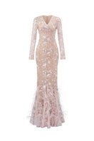 Elegant HELI dress gown by Arti Apparel featuring a flowing silhouette and intricate detailing, perfect for formal occasions.