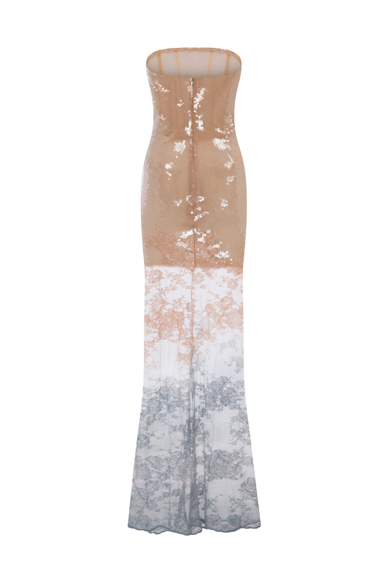 gradient long dress Gradient satin maxi dress :: LICHI