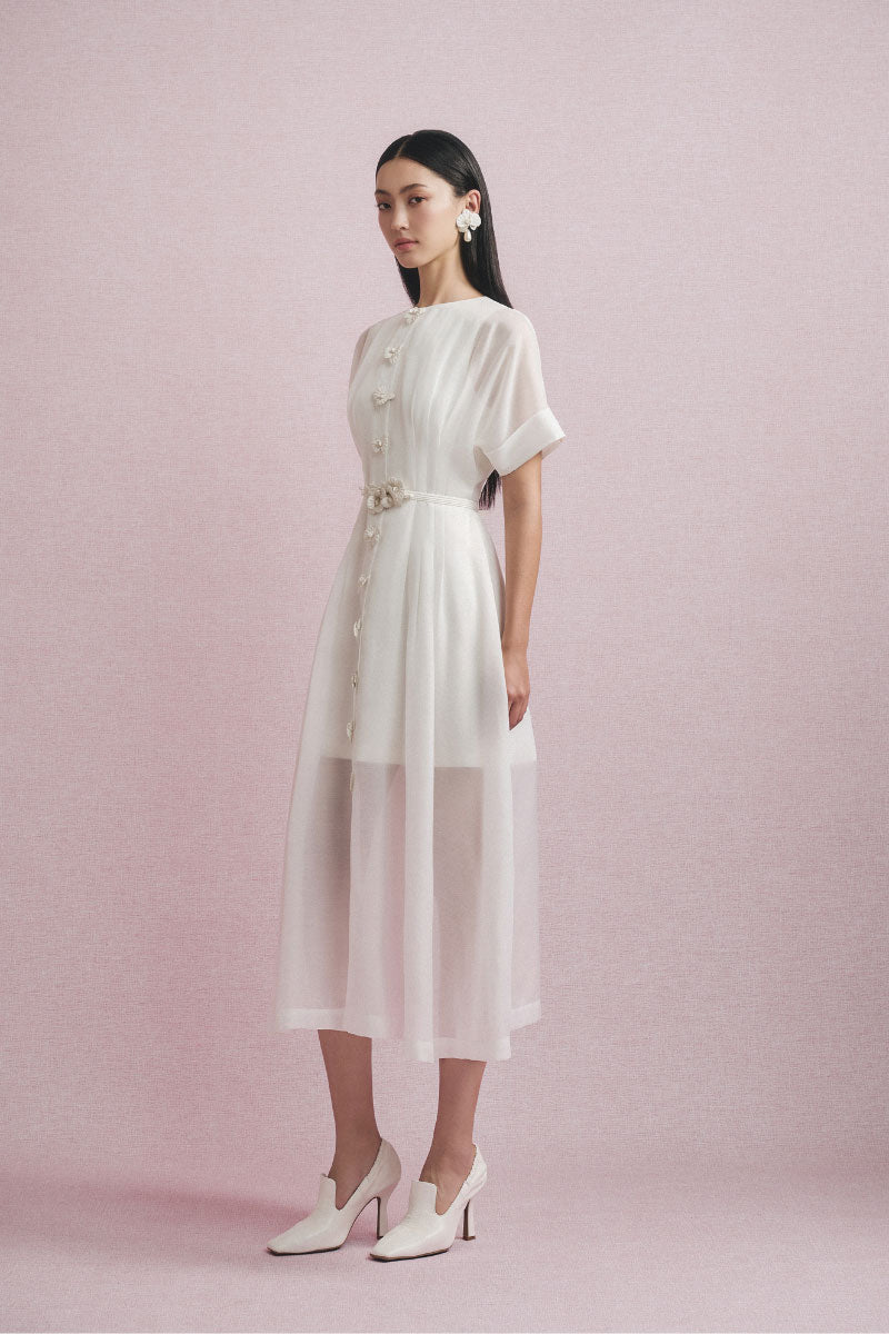 White Plan Alina sheer midi dress featuring a flowy, lightweight fabric and elegant design, perfect for stylish occasions.