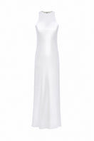 LEKIEU Bremen off-white midi dress with a fitted bodice and flowing skirt, perfect for elegant daytime wear.