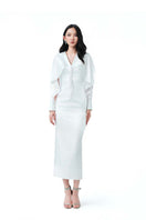 Ivory Mist midi dress by Do Long featuring a flowy silhouette and elegant design, perfect for stylish occasions.