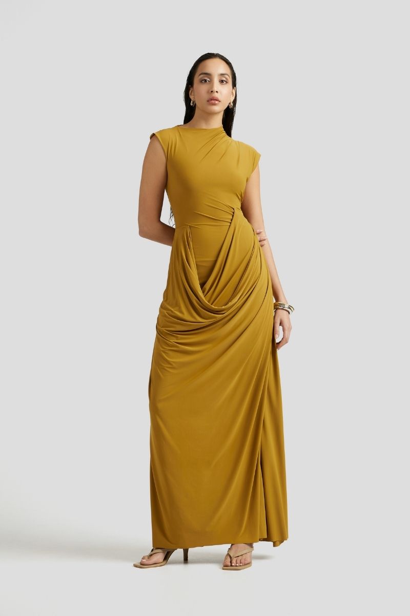 FIA MAXI DRESS IN OCHRE YELLOW - CULT MIA