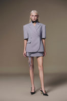 Keira Tong grey short-sleeve blazer with tailored fit, lapel collar, and stylish design, suitable for professional or casual wear.