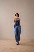 LECIA craft embroidered see-through Lumin Blue tube top, lightweight and stylish, featuring delicate embroidery and sheer fabric.